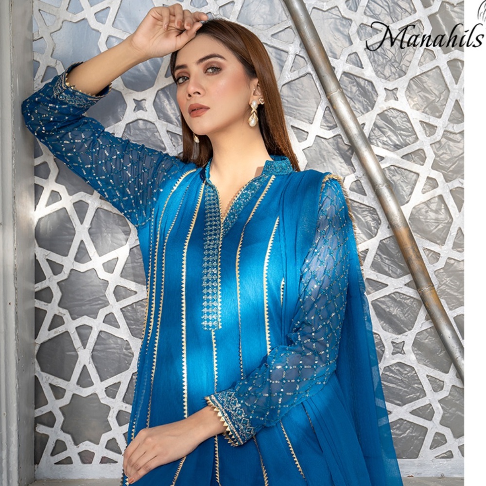 Blue Embroidered Women's Top